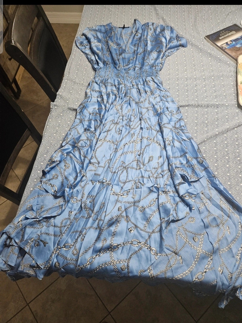 Maje Light Blue Chain-Print Maxi Dress